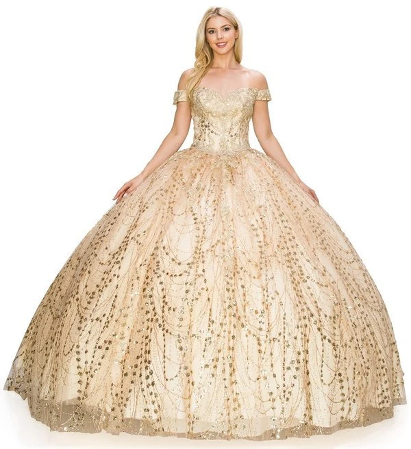 Off the Shoulder Sequin Girl Quinceanera Klänning från Cinderella Couture USA AS8033J-CHA