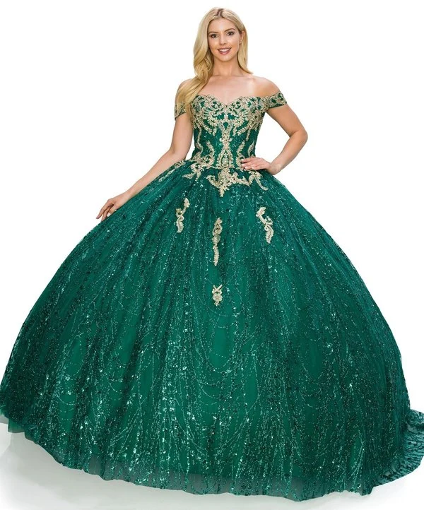 Off the Shoulder Gillter Tulle Quinceanera Klänning från Cinderella Couture USA AS8033J-HGR