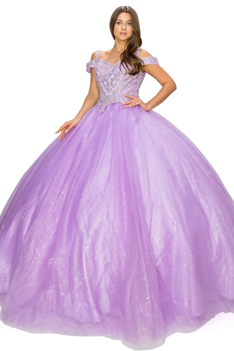 Off the Shoulder Tyll Spets Quinceanera Klänningar från Cinderella Couture USA AS8028J_LIL