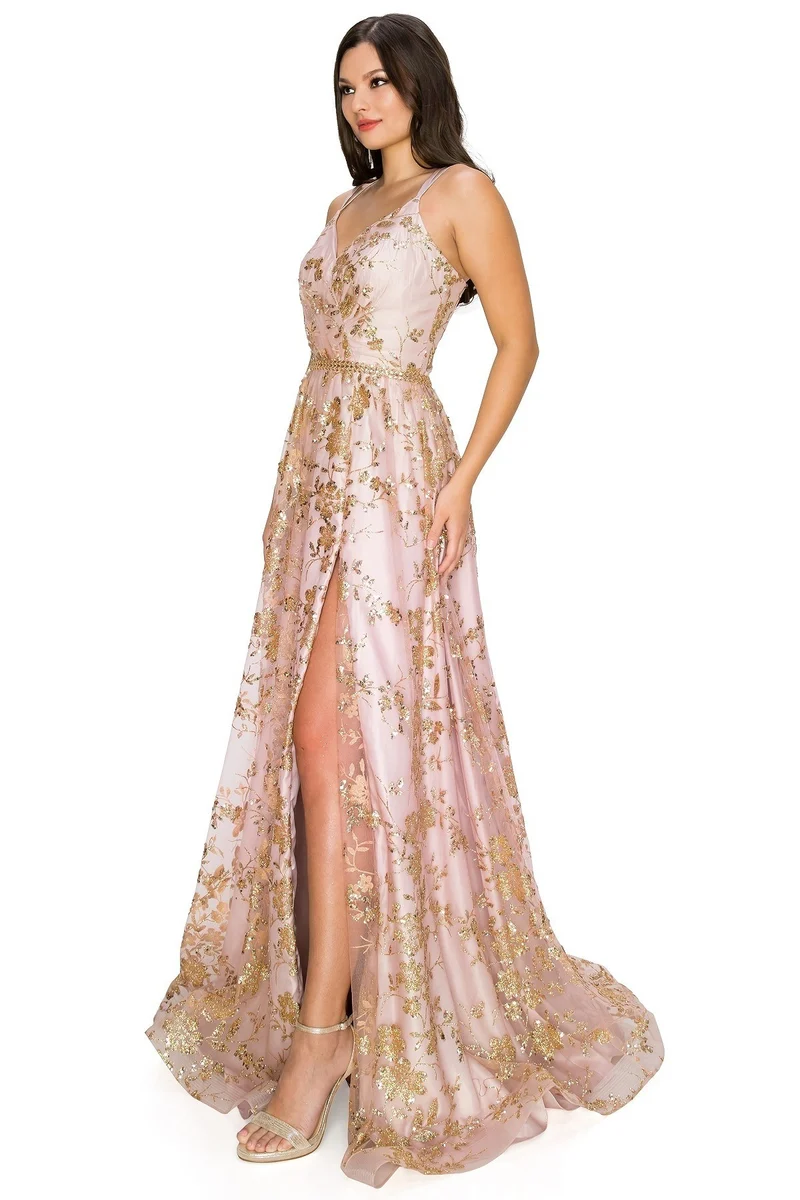 Paljett blommig klänning A-linje klänning från Cinderella Couture USA AS8022J-DROSE - Speciella tillfällen/kurvor