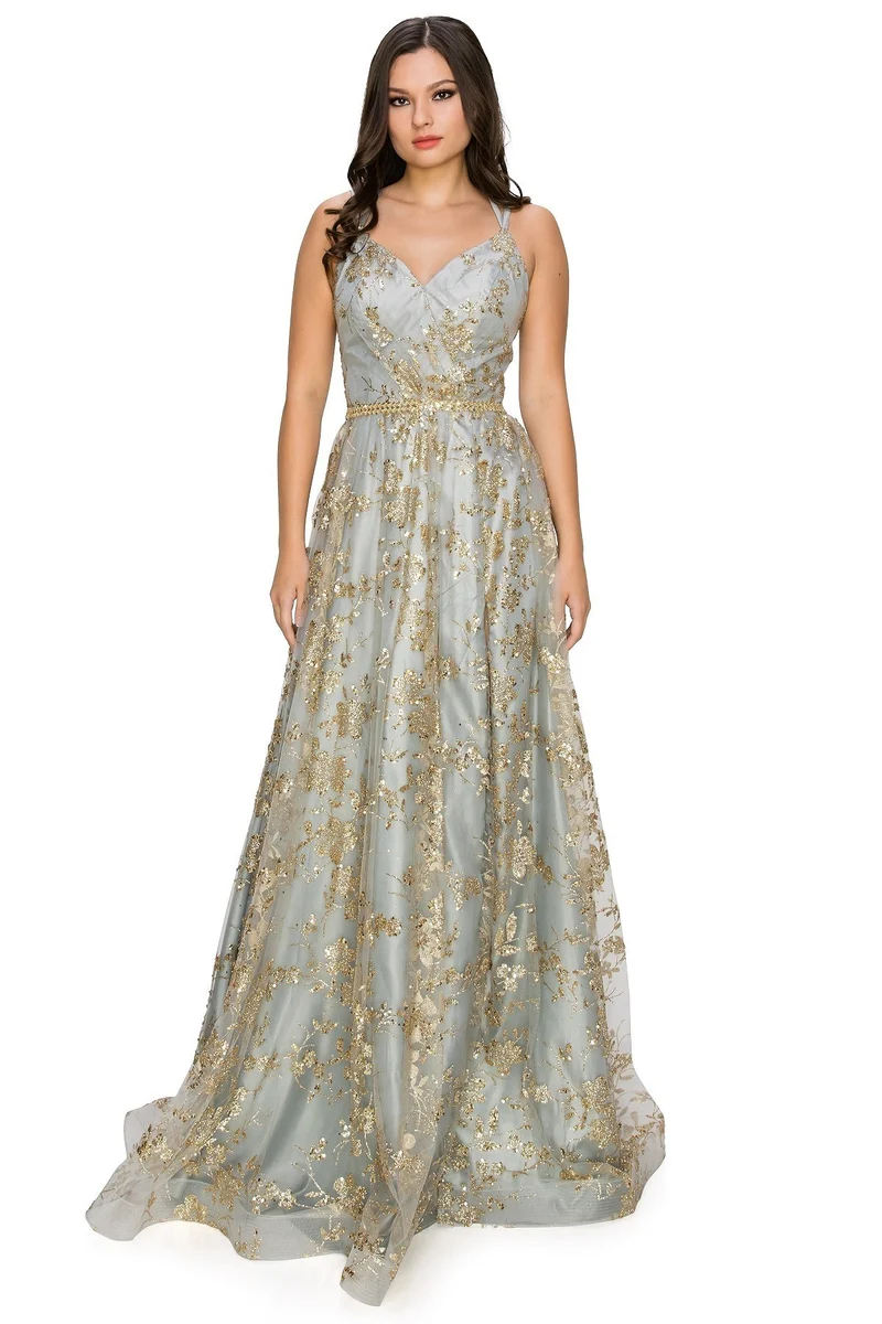 A-line klänning med paljetter från Cinderella Couture USA AS8022J-SIL - speciella tillfällen/kurvor
