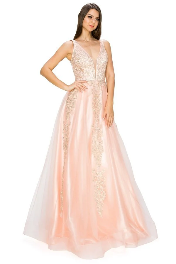 Blush Glitter Blommig Spets Tyll Klänning från Cinderella Couture USA AS8029J-rouge - Speciellt tillfälle/kurvor