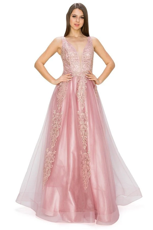 Dusty-Rose Blommig Glitter Tyll Klänning från Cinderella Couture USA AS8029J-DROSE - Speciellt tillfälle/kurvor