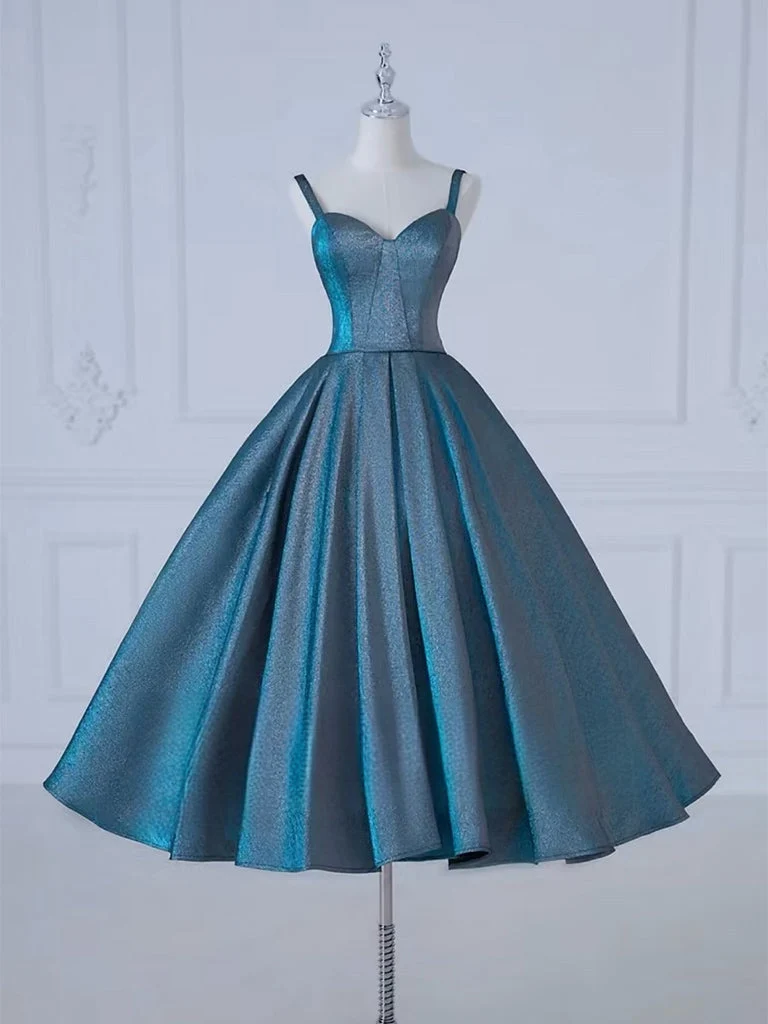 Elegant A-linjeformad Hjärtformad Satin Te-lång Blå Balklänning för Formella Tillfällen