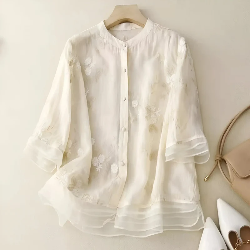 Kvinno Blus i Lättviktsbomull med Elegant Design
