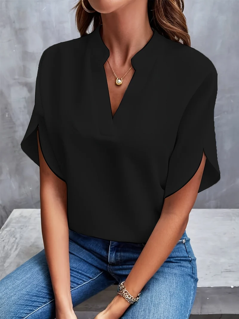 Kvinnors Elegant Blus Viskos Flödande Korta Ärmar