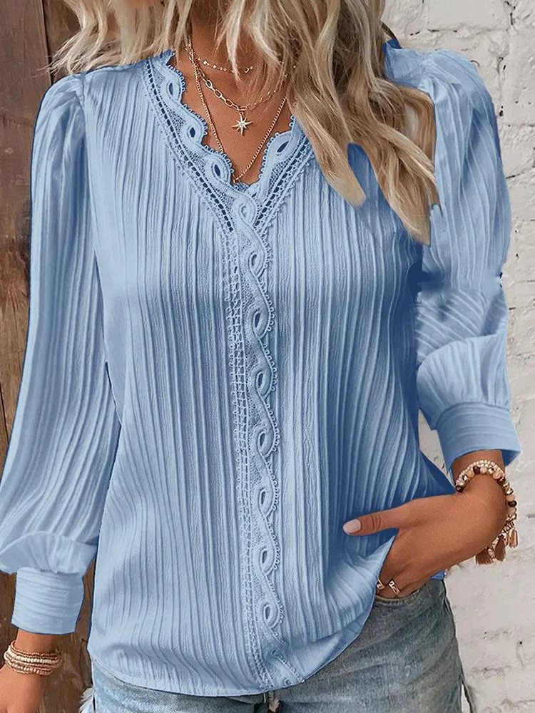 Dam Blus med Snygga Detaljer i Bomull