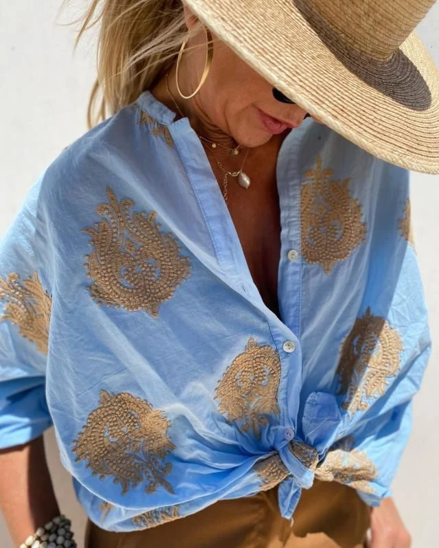 Dam Blus Trendig Passform Polyester och Bomull