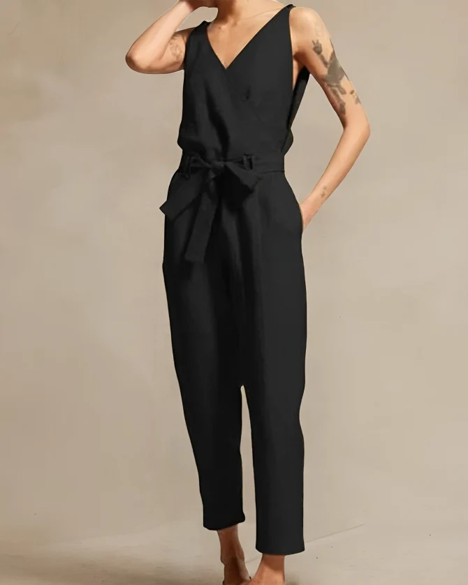 Dam Jumpsuit Luftig Linne-stil Justerbart Midjeband