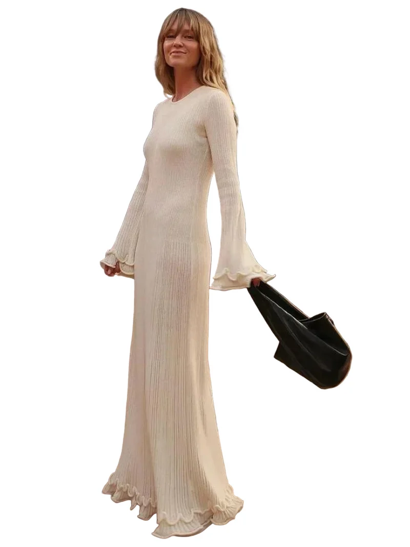 Damklänning Elegant Lång Maxi i Mjuk Tygblandning