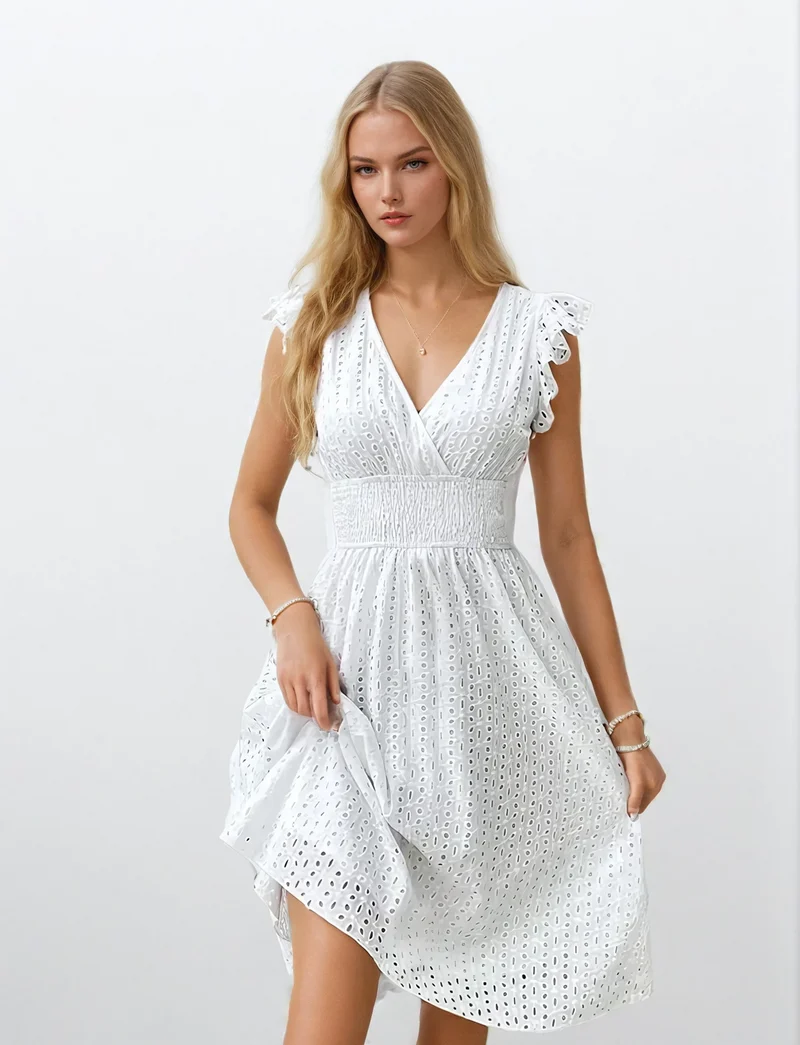 Dam Midiklänning Vit Elegant Polyester för Sommar