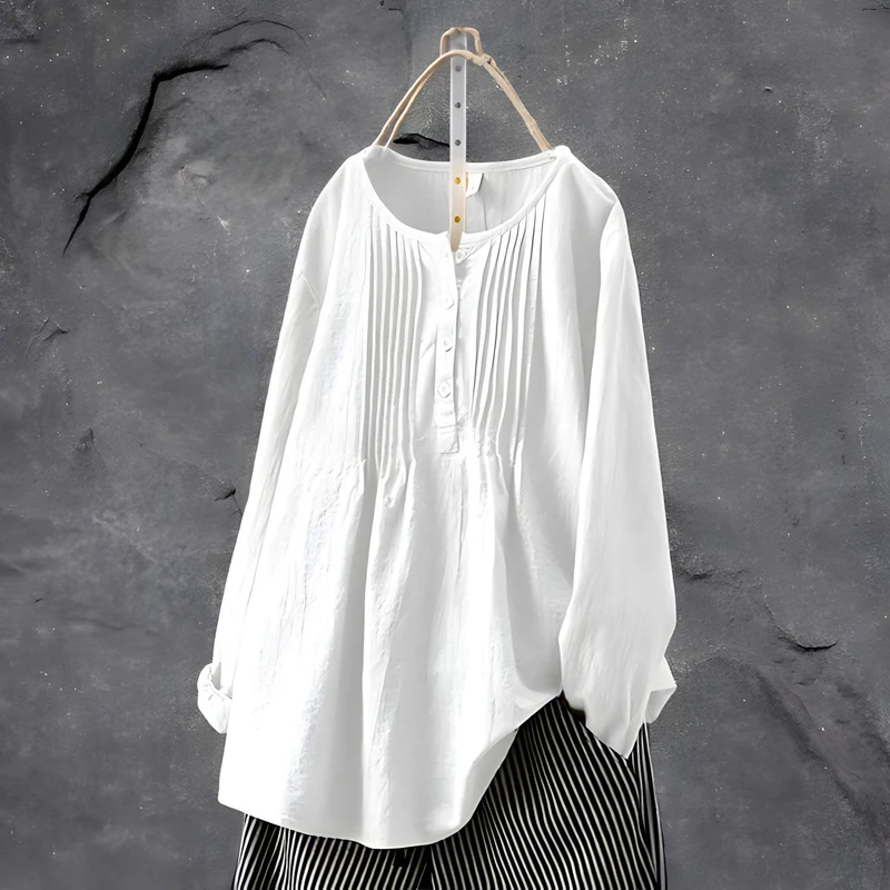 Dam Blus Lätt Lösa Stil Bomullsblandning