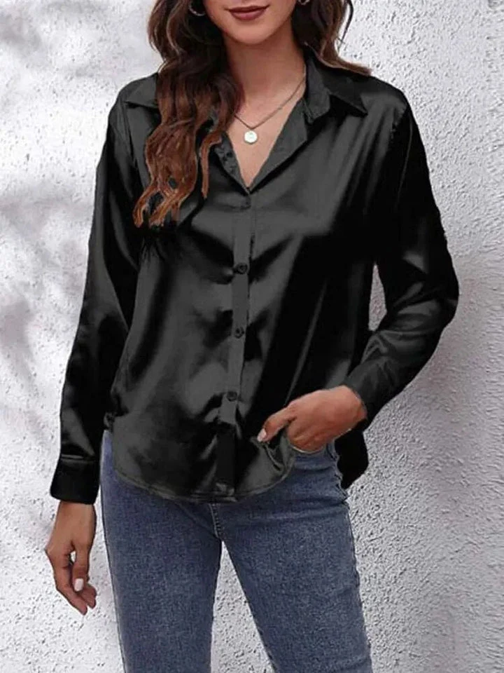 Dam Skjorta Satin-stil Modern Design Elegant Blus