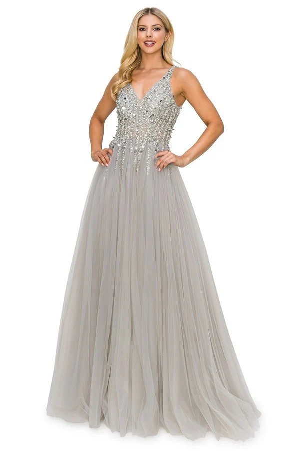 Silverpaljetter Spets Tyll A-line klänning från Cinderella Couture USA AS8034J-SIL - Speciellt tillfälle/kurvor