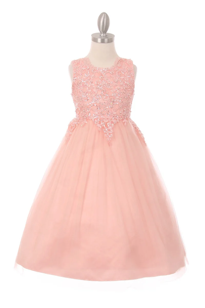 Pearl Paljetter Tyll Festklänning med satinrosett från Cinderella Couture USA AS5008