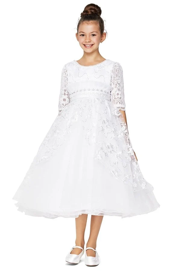 3/4-ärm Rhinestone Beaded Flower Girl Dress från Cinderella Couture USA AS2908