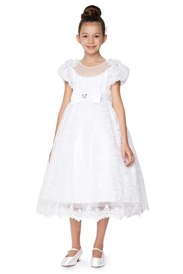 Puffärm Spets Satin Girl Flower Girl Klänning från Cinderella Couture USA AS2904