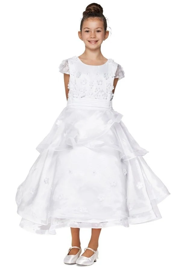 Kepsärm Satin Blommig Organza Flower Girl Klänning från Cinderella Couture USA AS2903