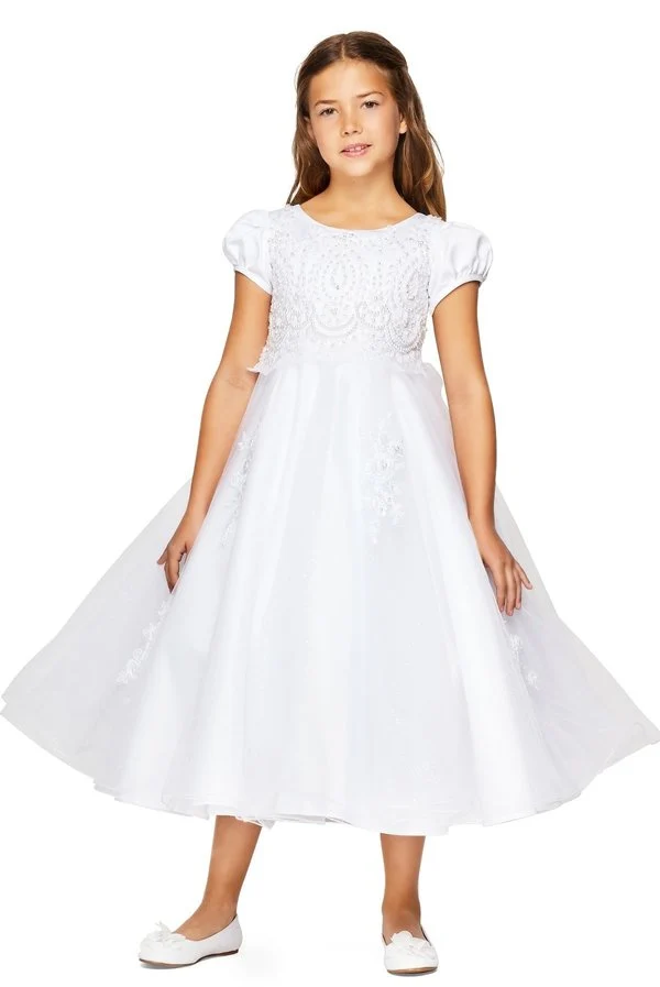 Blommig spetsmössa ärmar Tyll Flower Girl Dress från Cinderella Couture USA AS2011