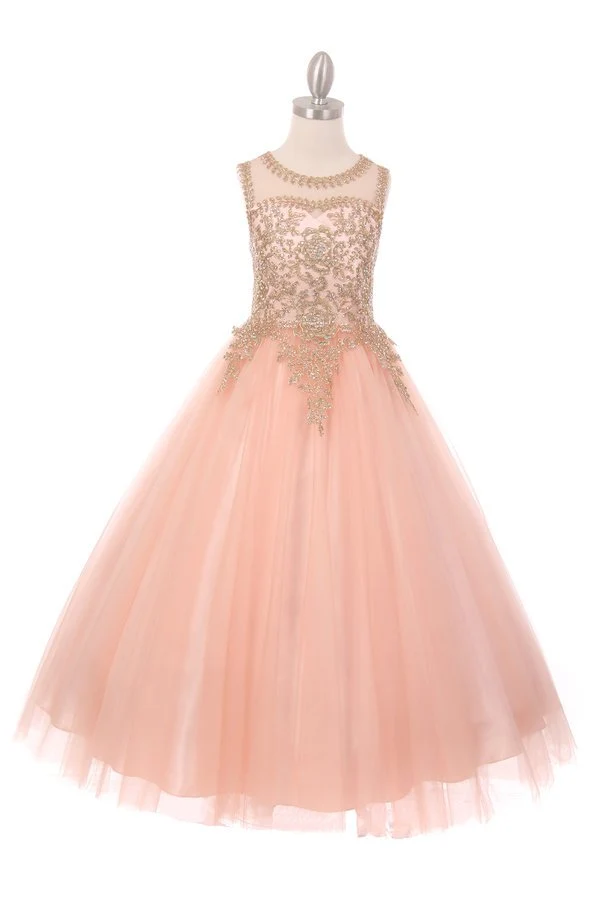 Blommig spets Rhinestone Tyll Girl Mini Quince av Cinderella Couture USA AS5041