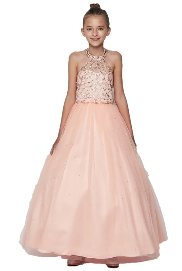 Halter Rhinestone Tulle Girl Mini Quince av Cinderella Couture USA AS5051