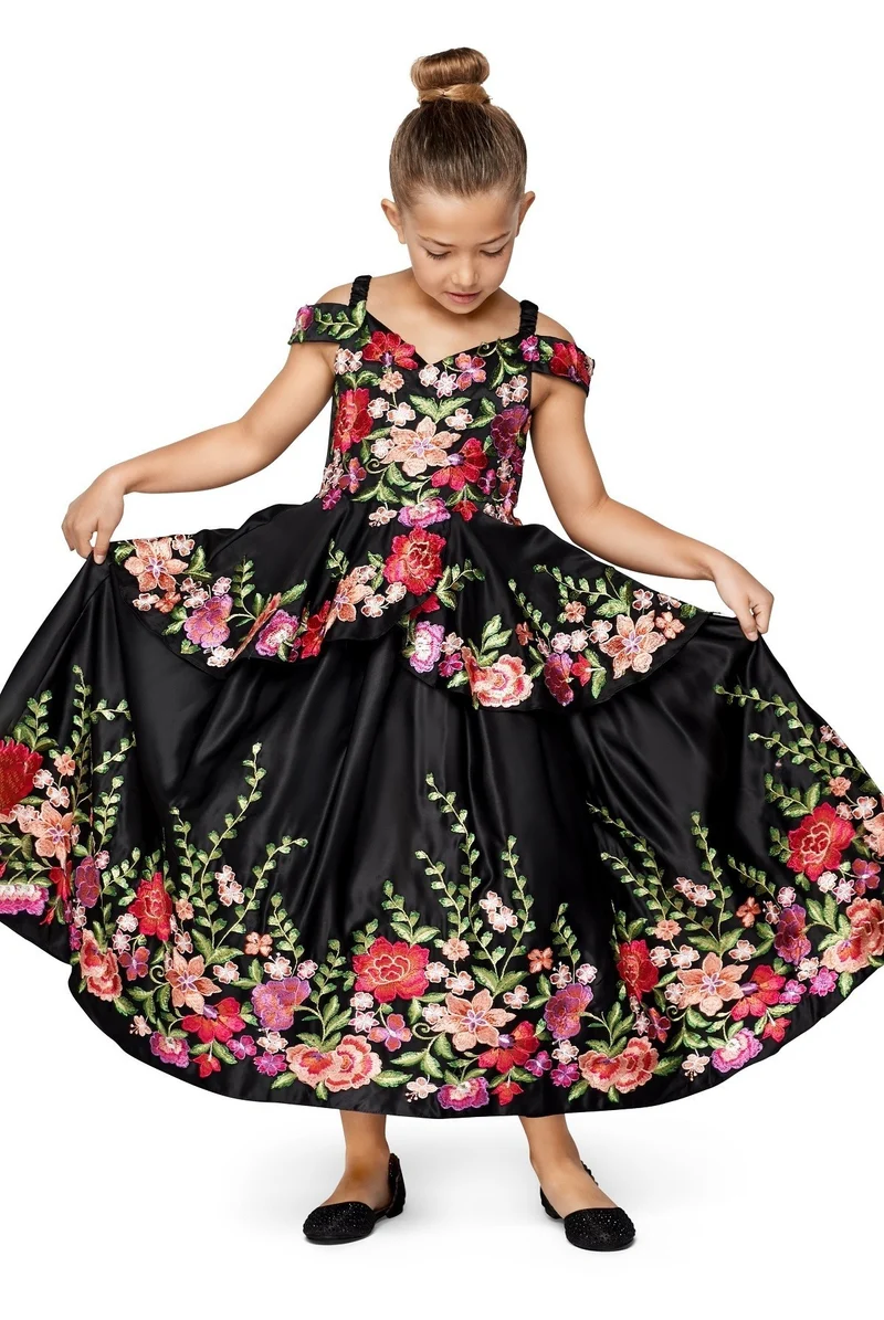 Off the Shoulder Blommig Satin Girl Mini Quince från Cinderella Couture USA AS8006