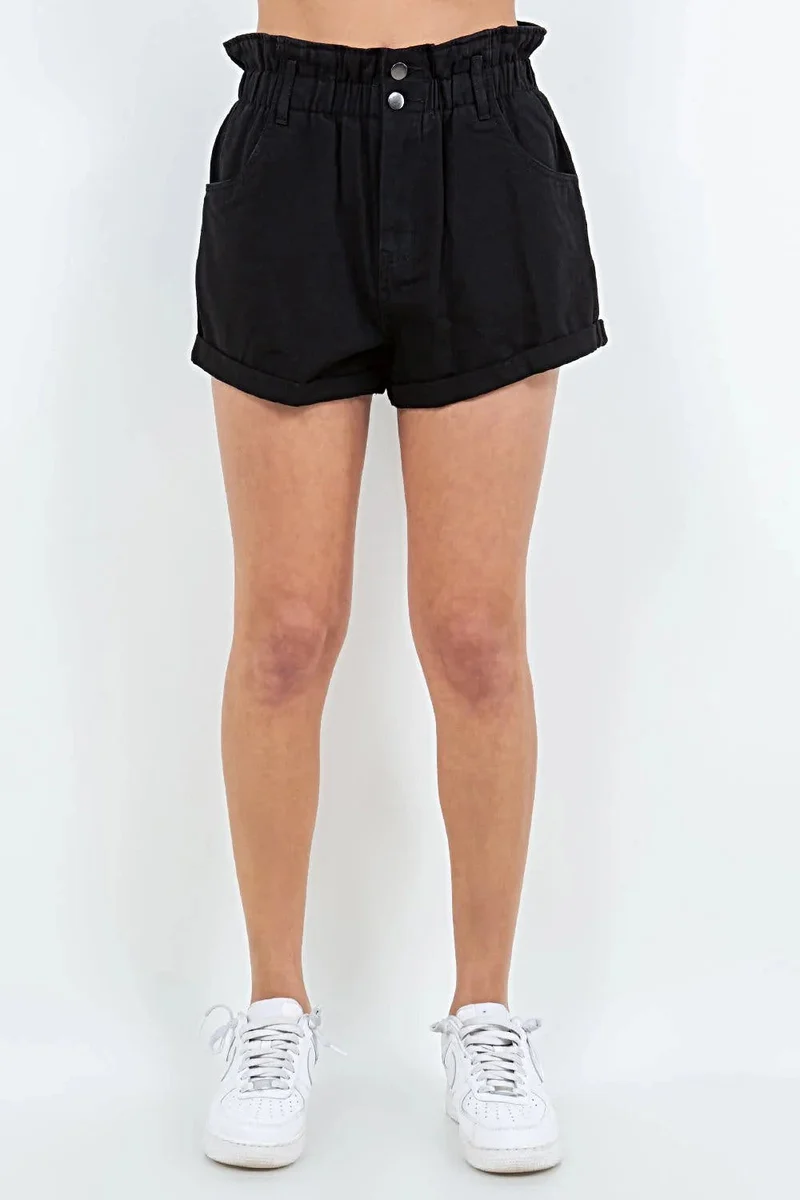Snygga shorts med hög midja och fickor i papperspåse - Lättviktiga 100 % bomull, perfekta för sommarstilen
