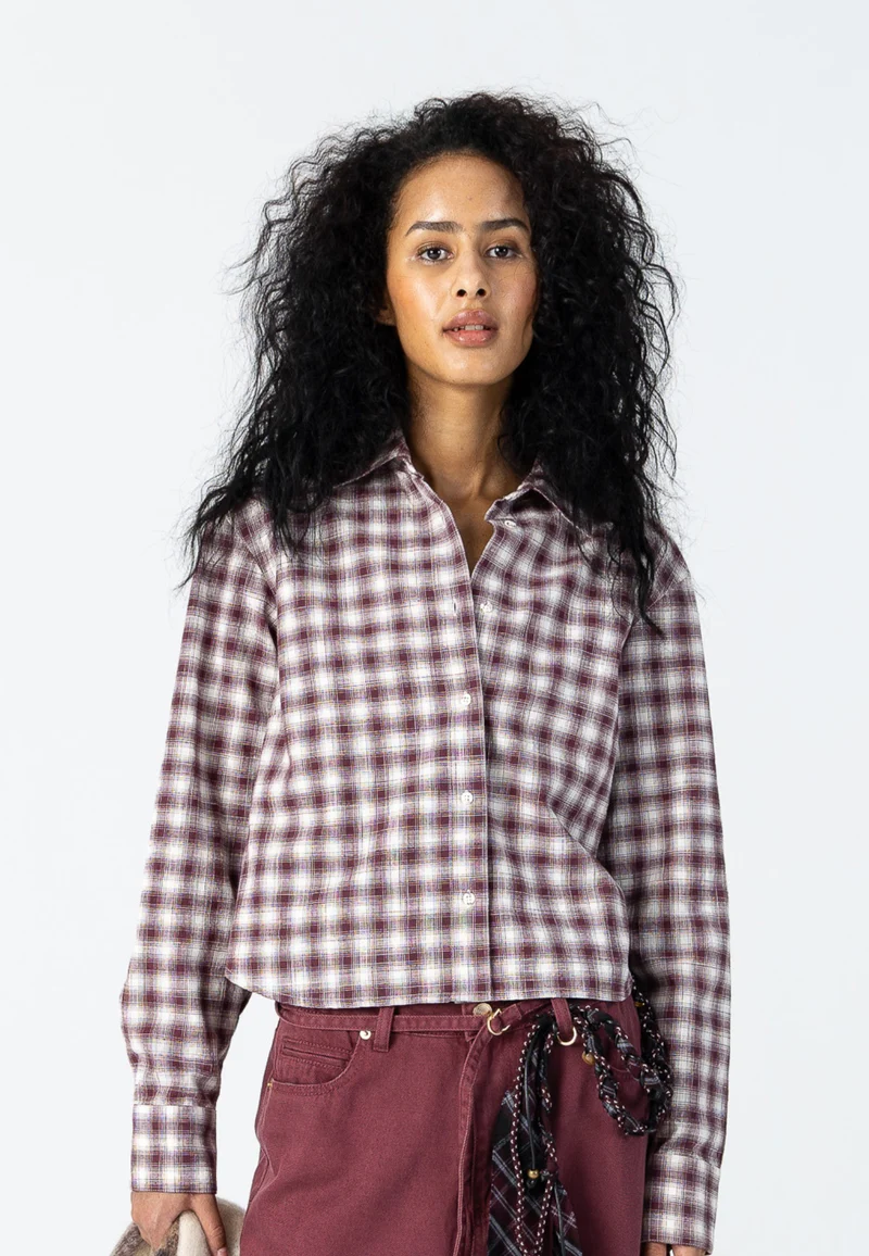 Klassisk skjorta - rutig - Creme/ bordeaux check