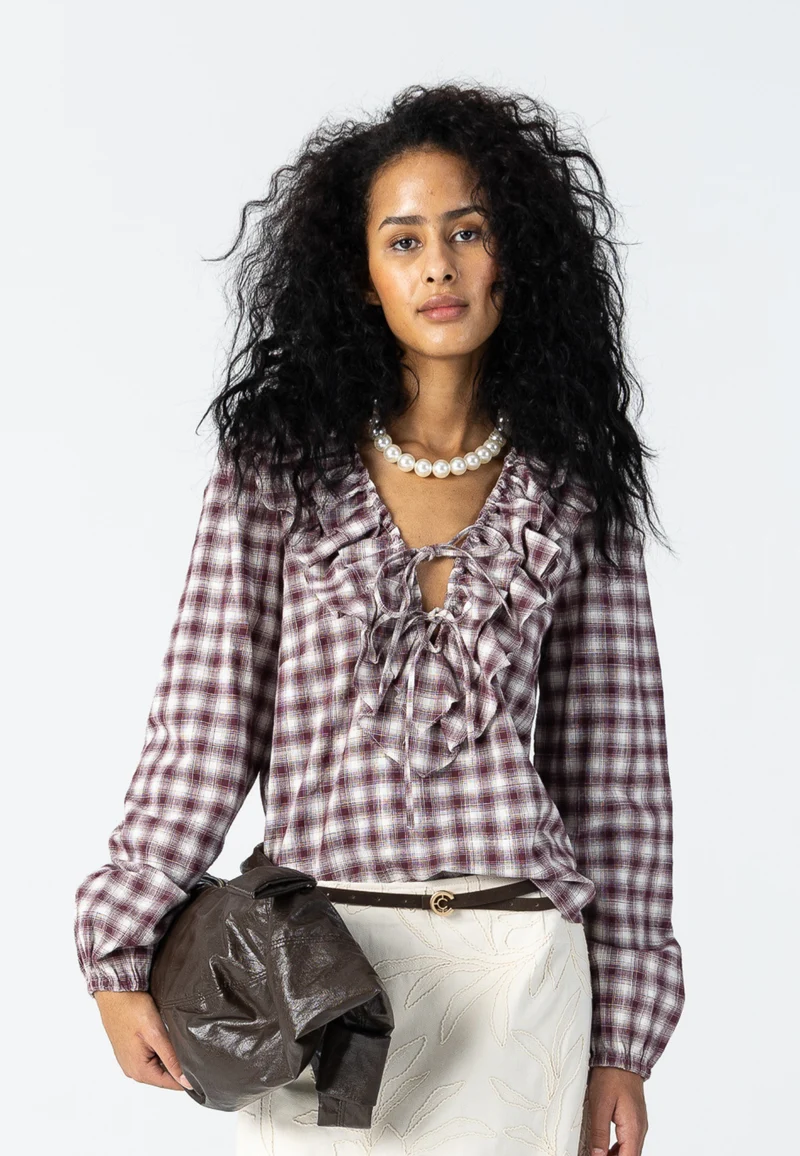 Rutig volangtopp - Creme/ bordeaux check