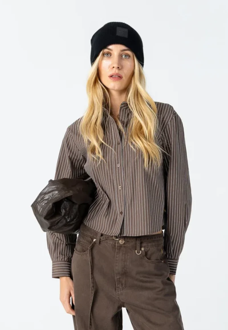 Kort skjorta - Brown/white stripe
