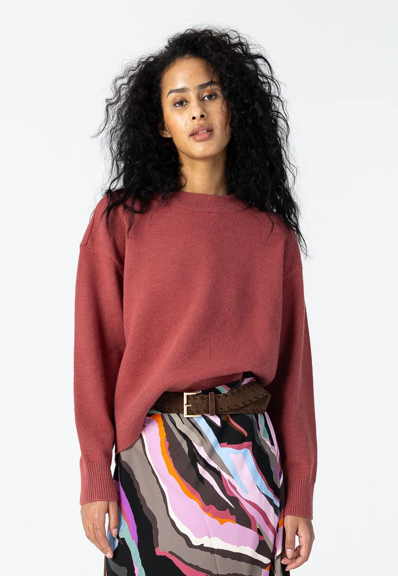 Bekväm stickad rund hals - Warm blush