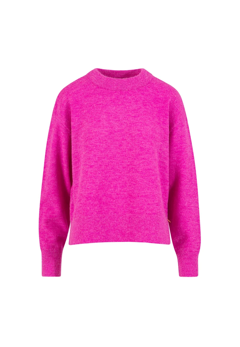 Bekväm stickad rund hals - Hot pink