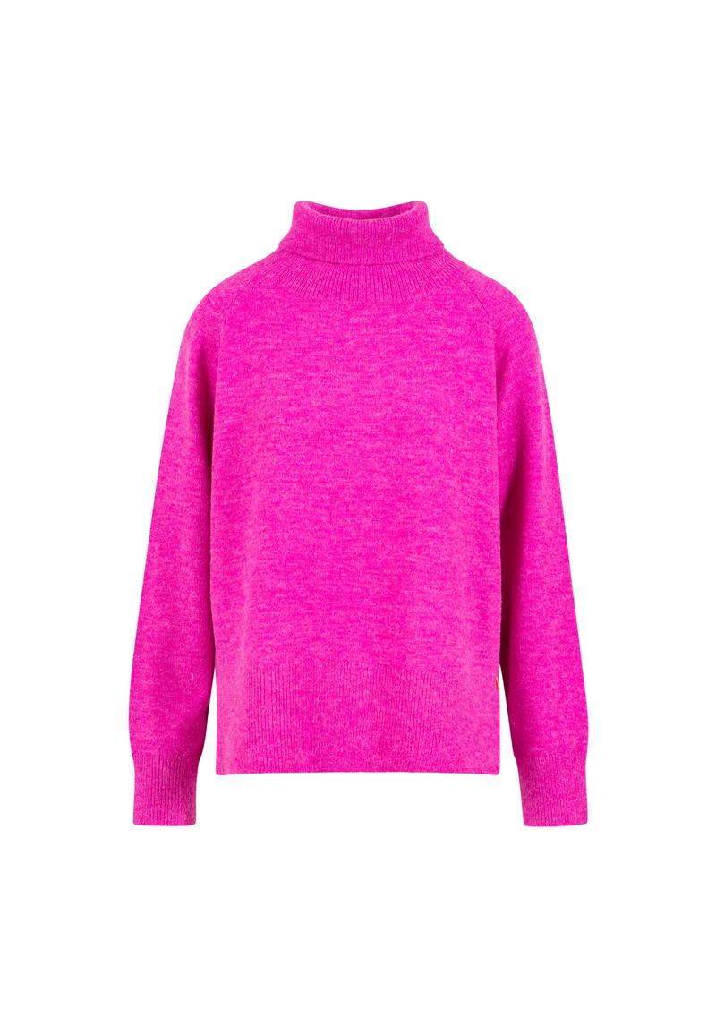 Bekväm stickad hög hals - Hot pink