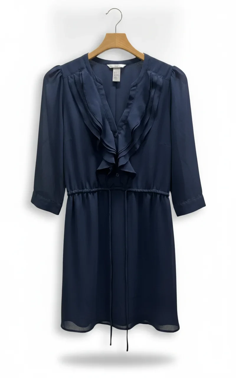 H&M marinblå klänning med volang