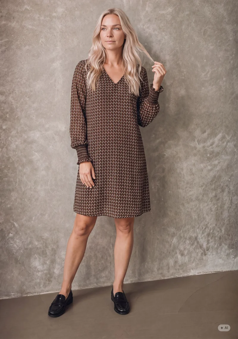 Bitten Pleat Dress - Geometric