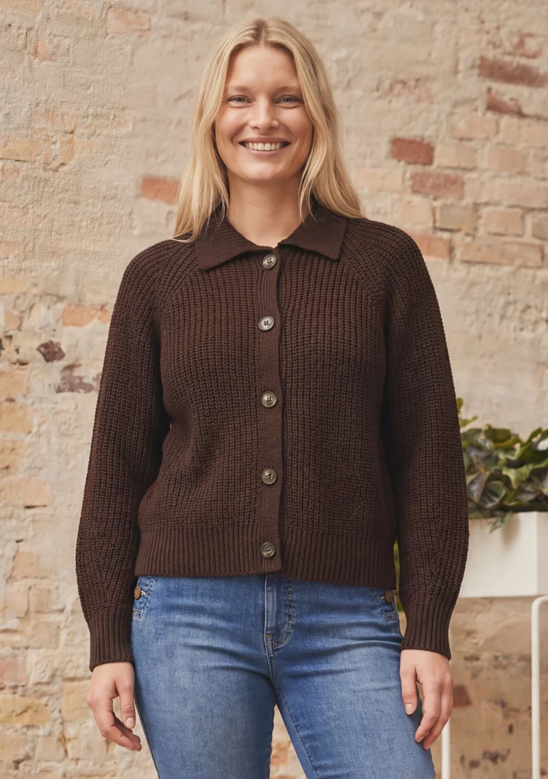 Gunda Colar Cardigan - Dark brown