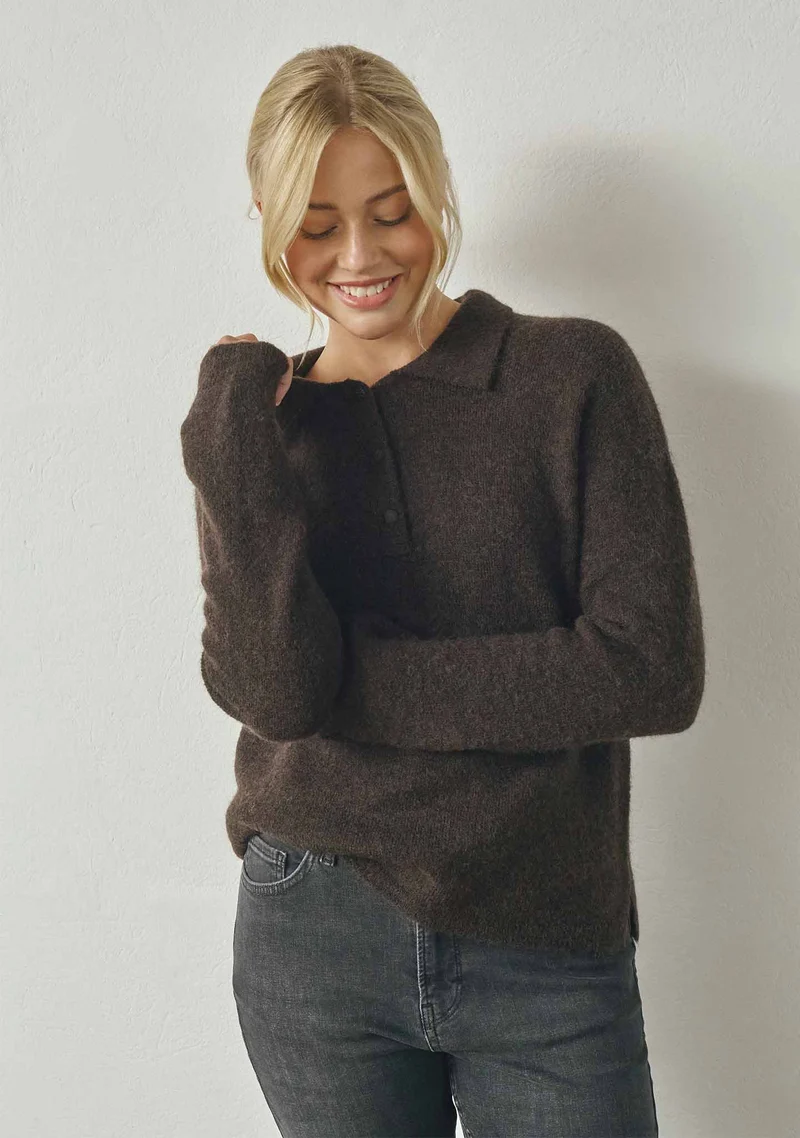 Anna Colar Pullover - Dark Brown Melange
