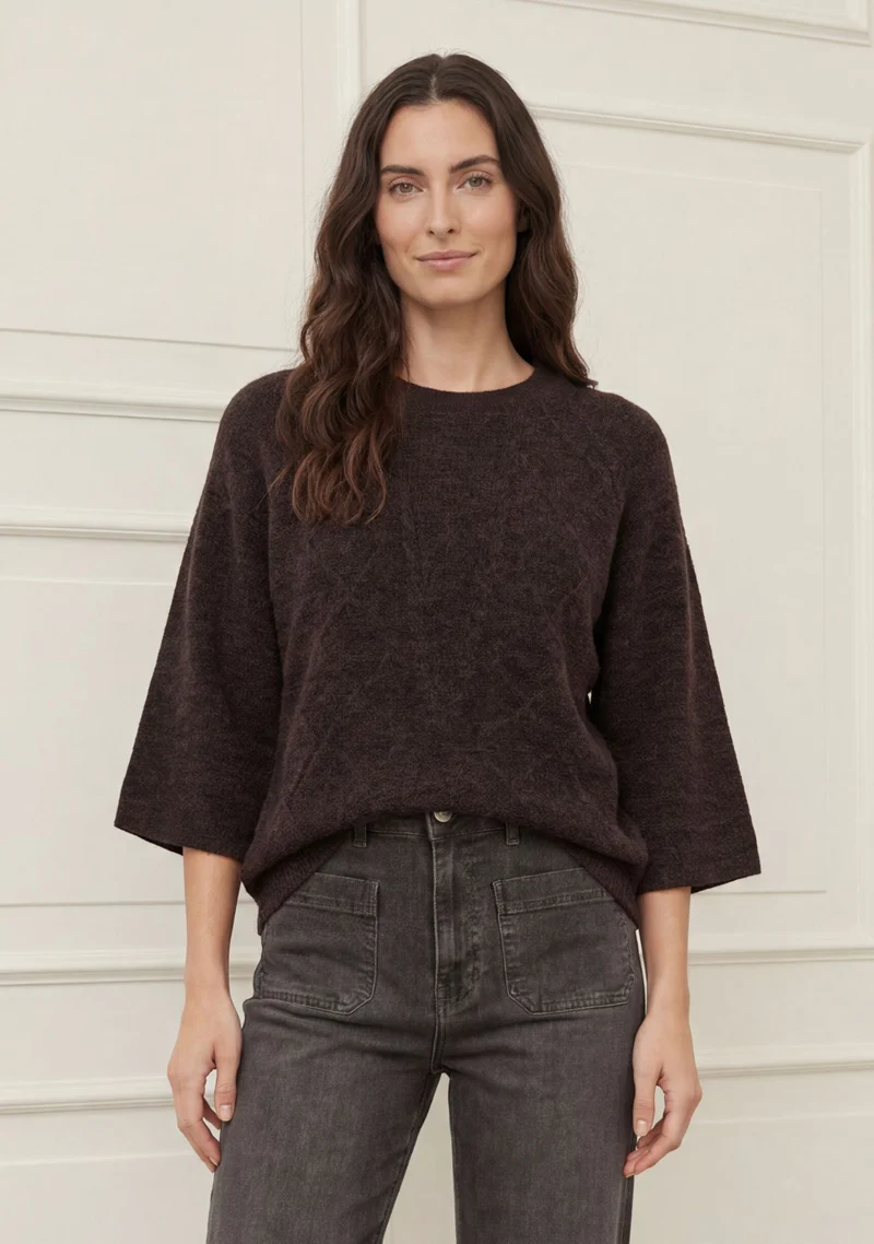 Anna s/s Pullover - Dark Brown Melange