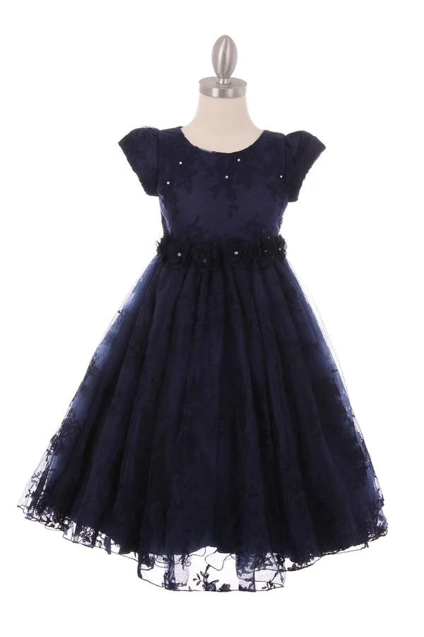 Blommig pärlad satin spetsmössa festklänning från Cinderella Couture USA AS9078