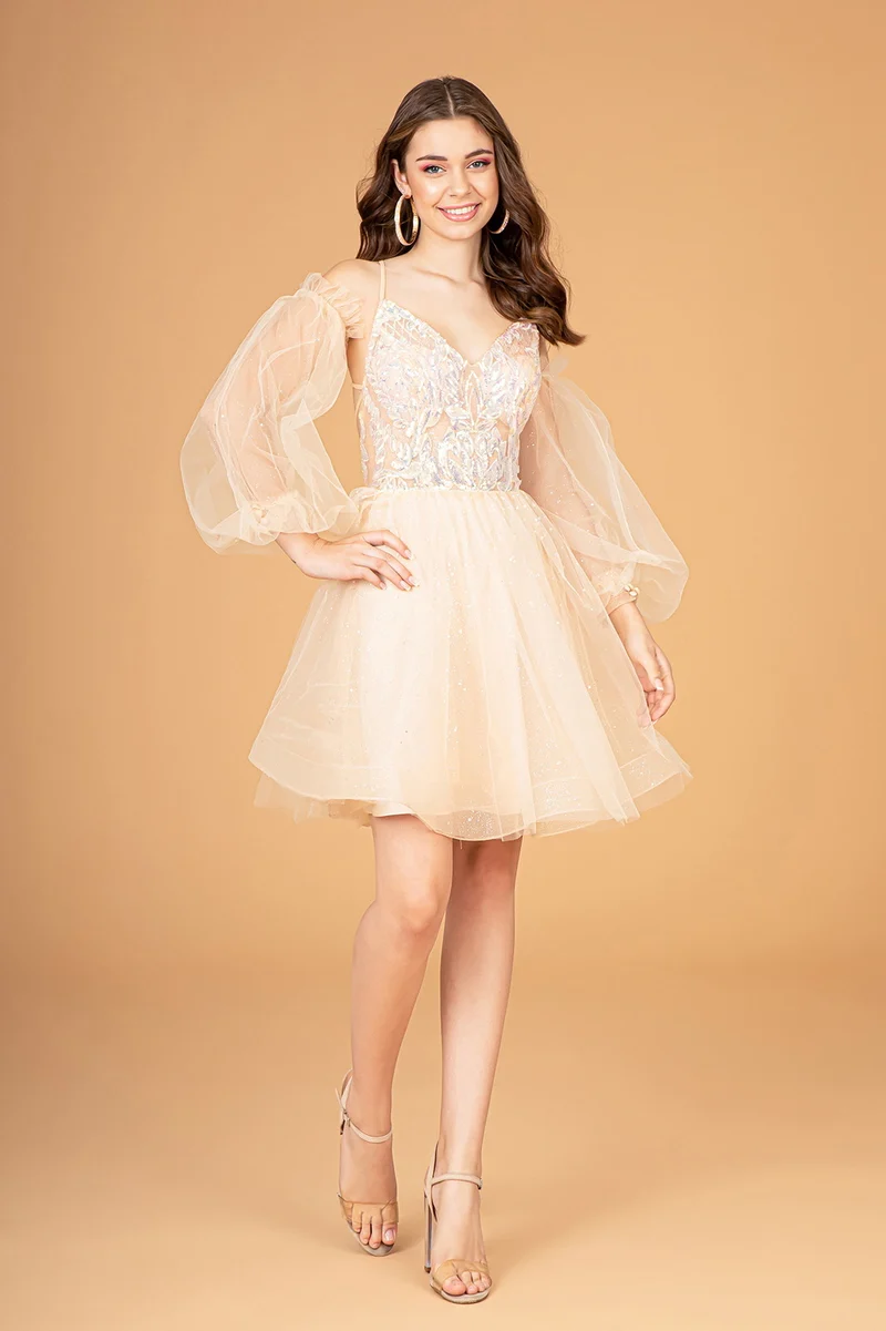 Elizabeth K - GS3095 - Mesh Sweetheart Neckline Cocktailklänning - Kort