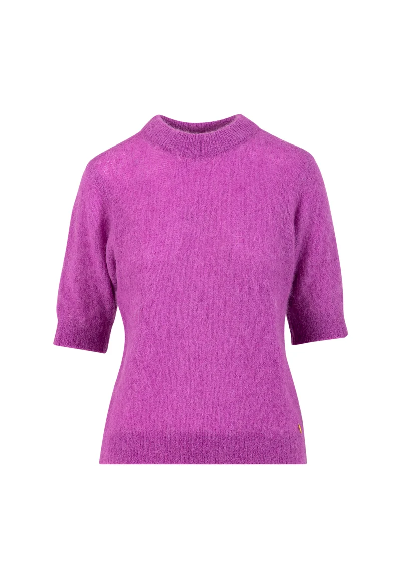 Stickad kortärmad tröja i alpacka - Electric purple -823