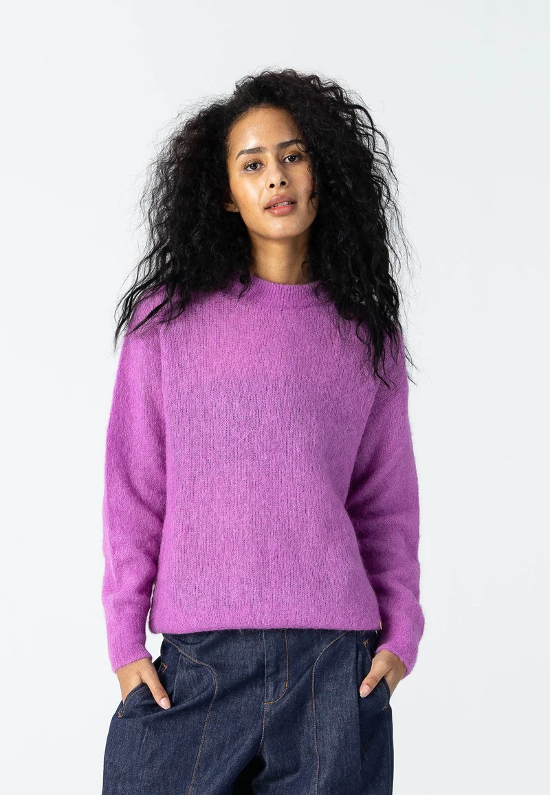 O-ringad stickad i alpacka - Electric purple -823