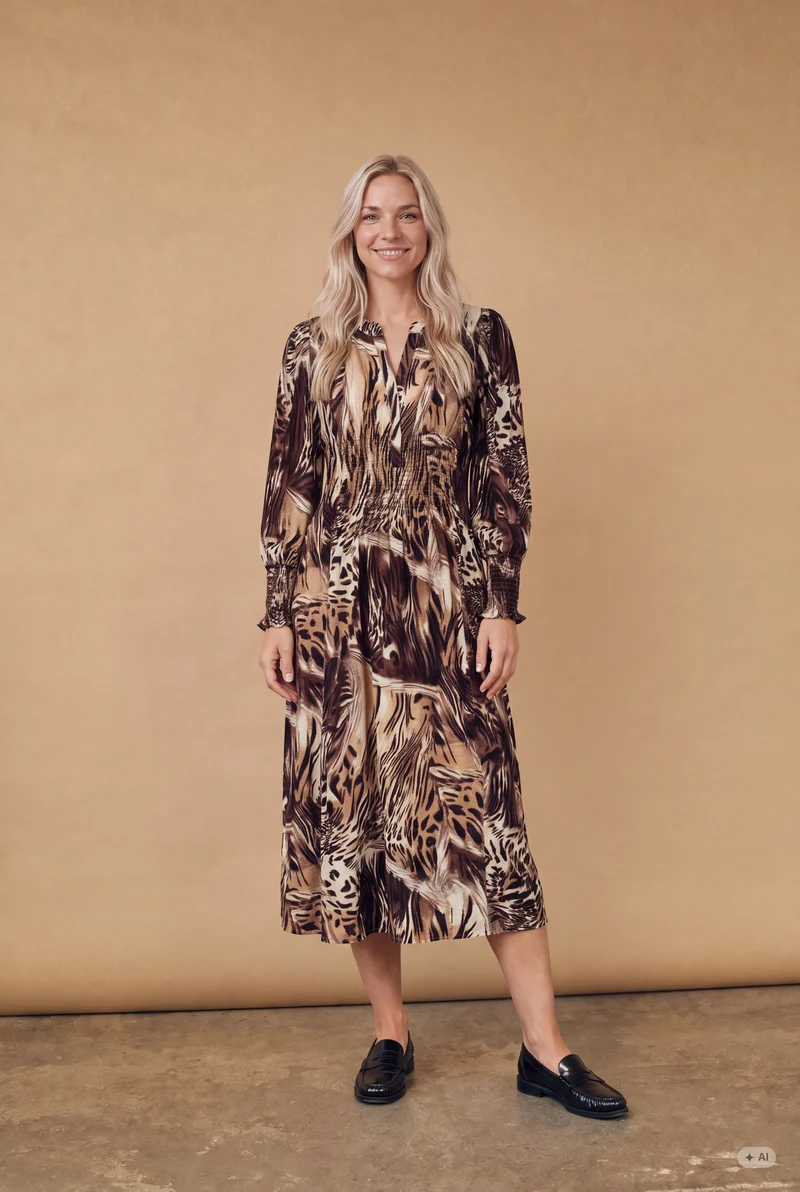 Ane V-Neck Dress - Brown Drawing