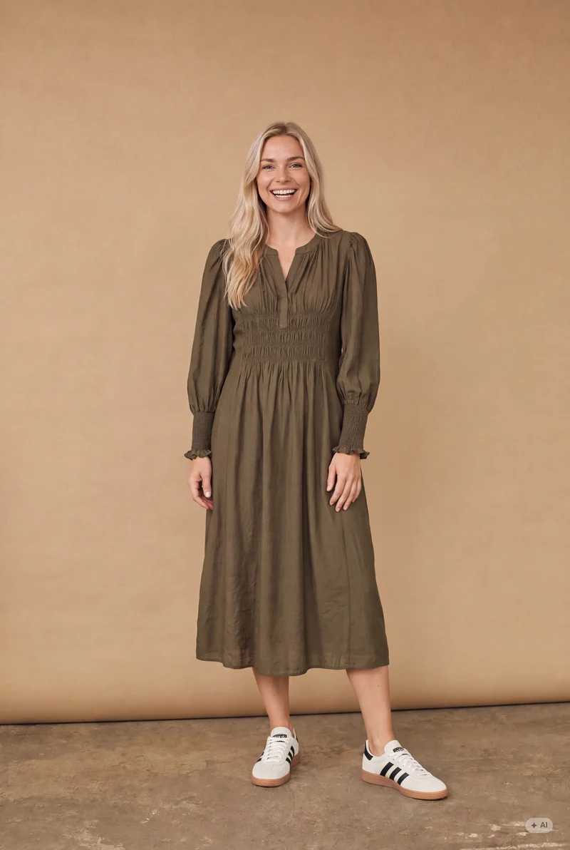 Ane V-Neck Dress - Dark Khaki