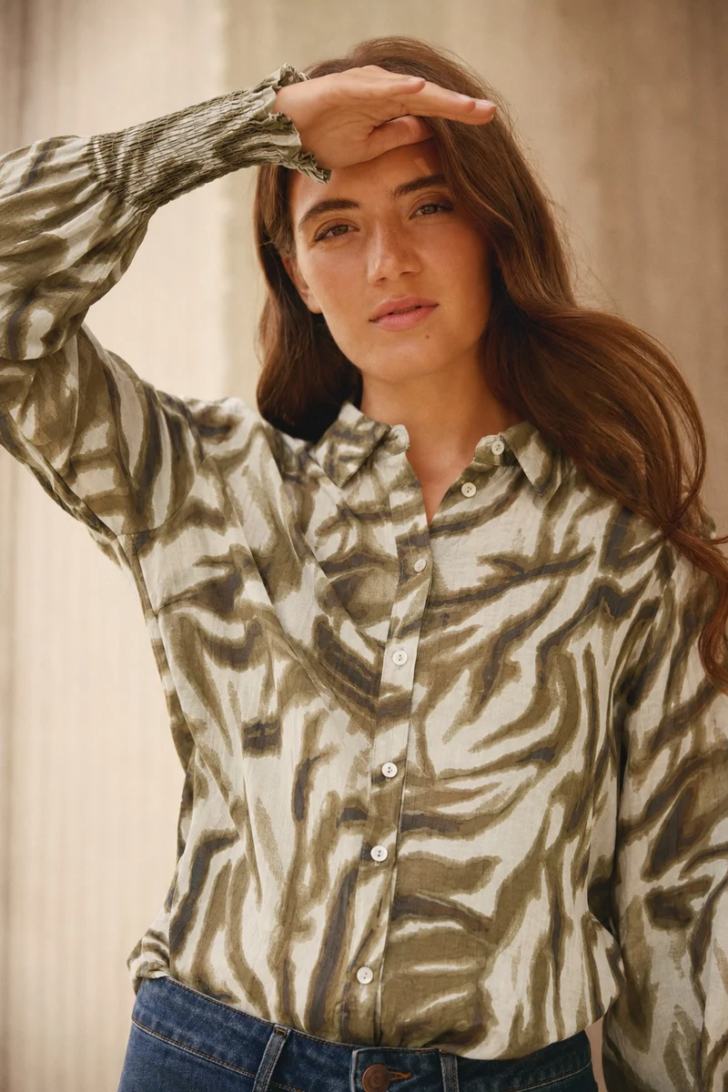 Lotta Smock Shirt - Khaki Flow