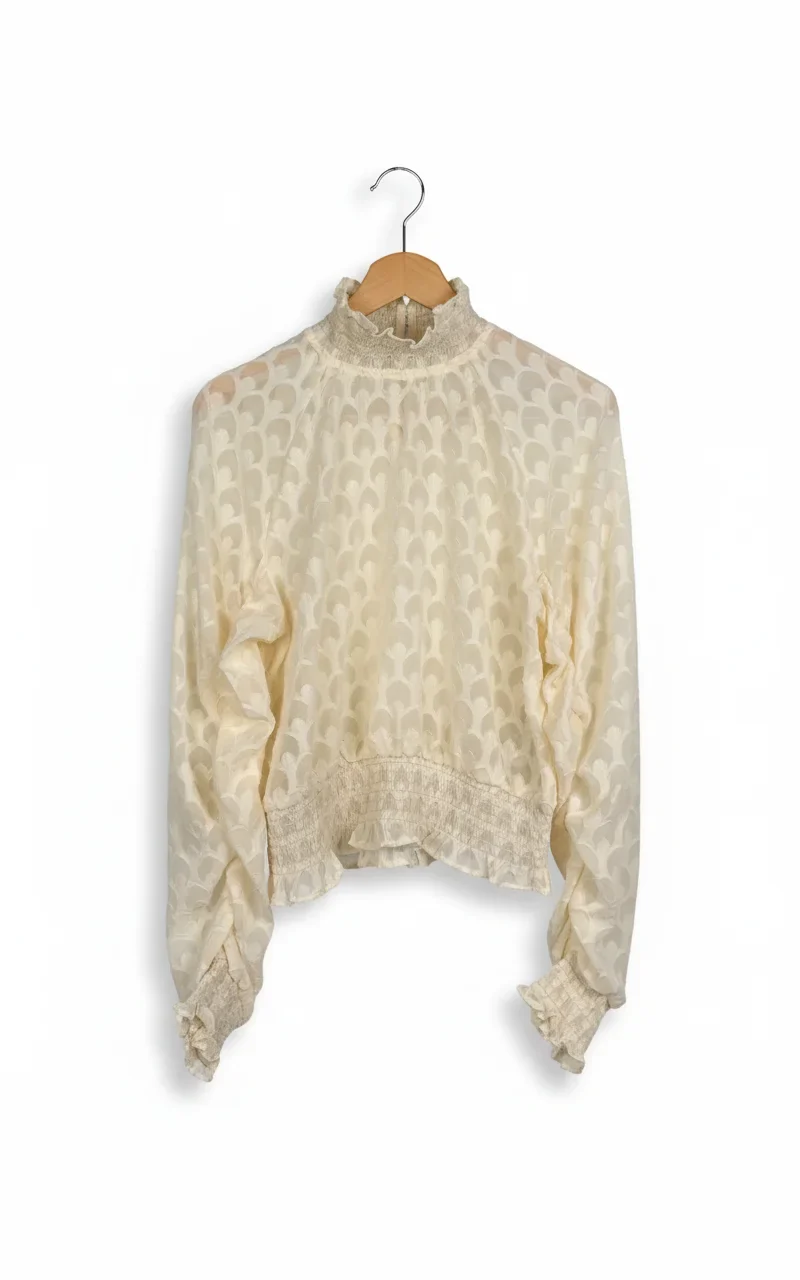 H&M beige blus med hög krage och struktur