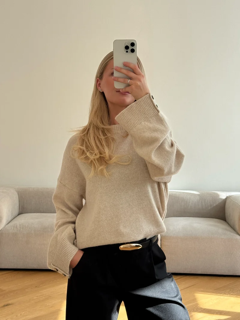 Erica striktrøje creme