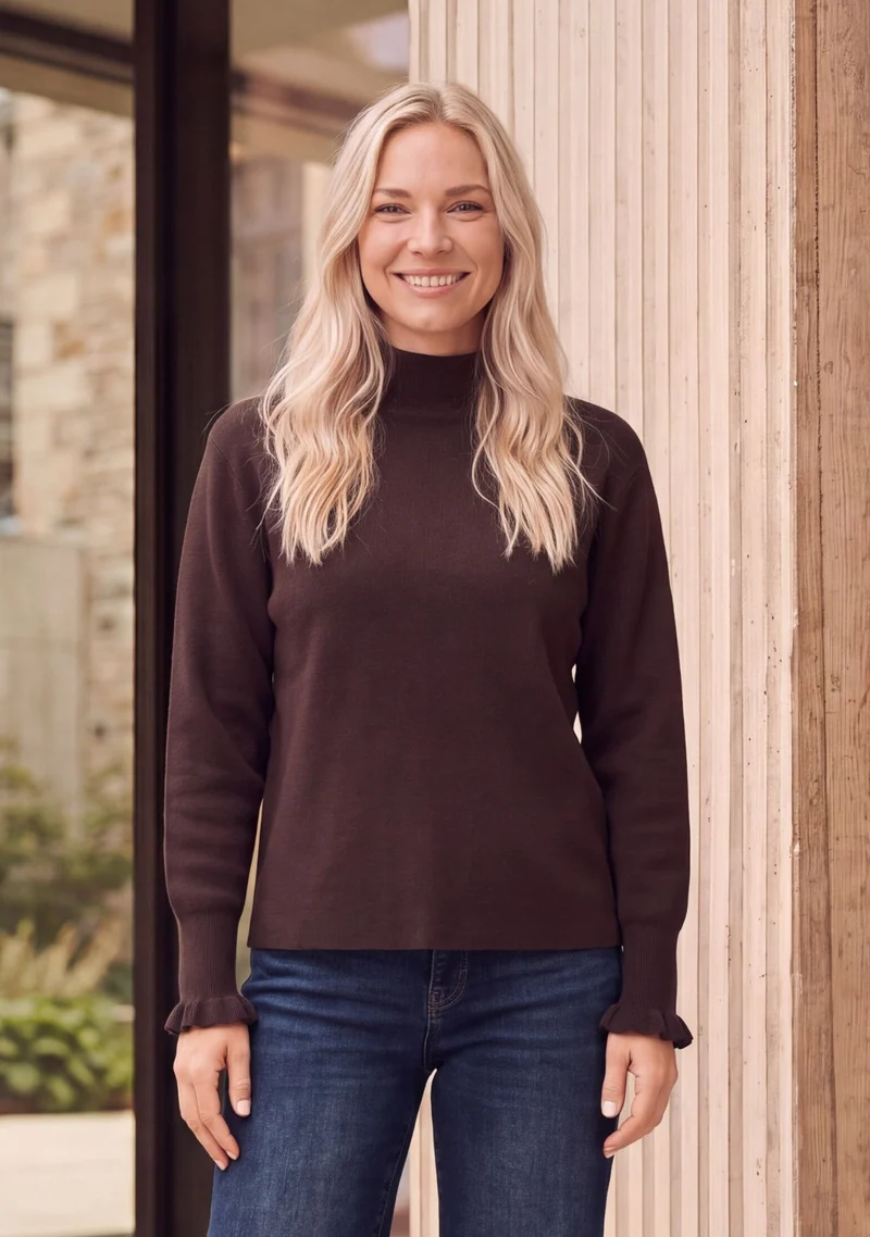 Frigga New Pullover - Dark Brown Melange