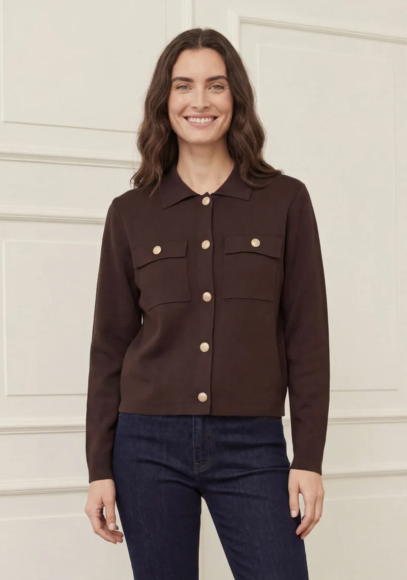 Jena Colar Cardigan - Dark brown