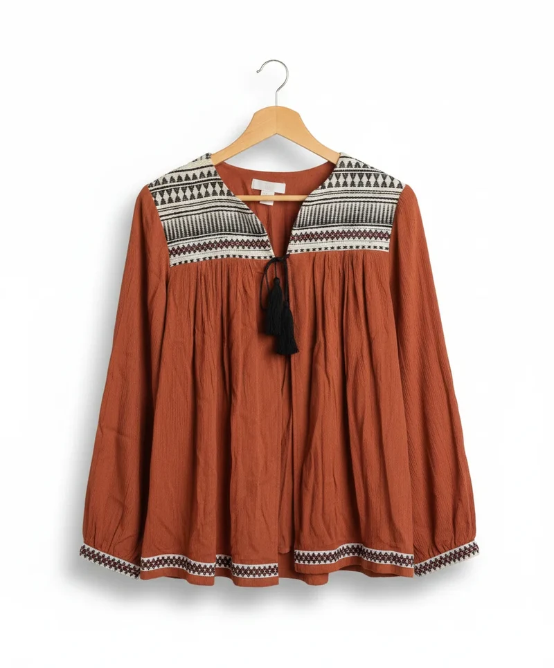 H&M rostbrun broderad blus